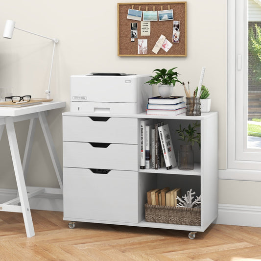 3-Drawer File Cabinet with Adjustable Shelf and Wheels for Letter, White File Cabinets White  at Gallery Canada