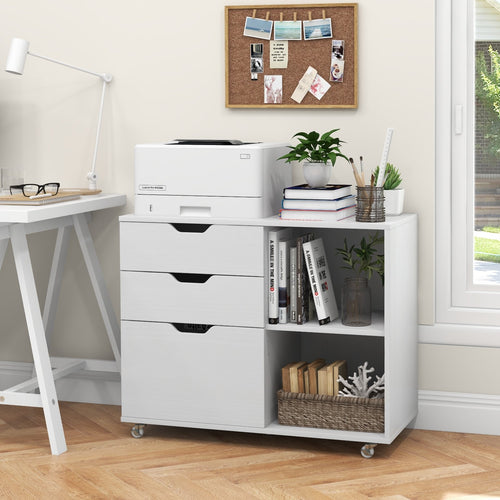 3-Drawer File Cabinet with Adjustable Shelf and Wheels for Letter, White