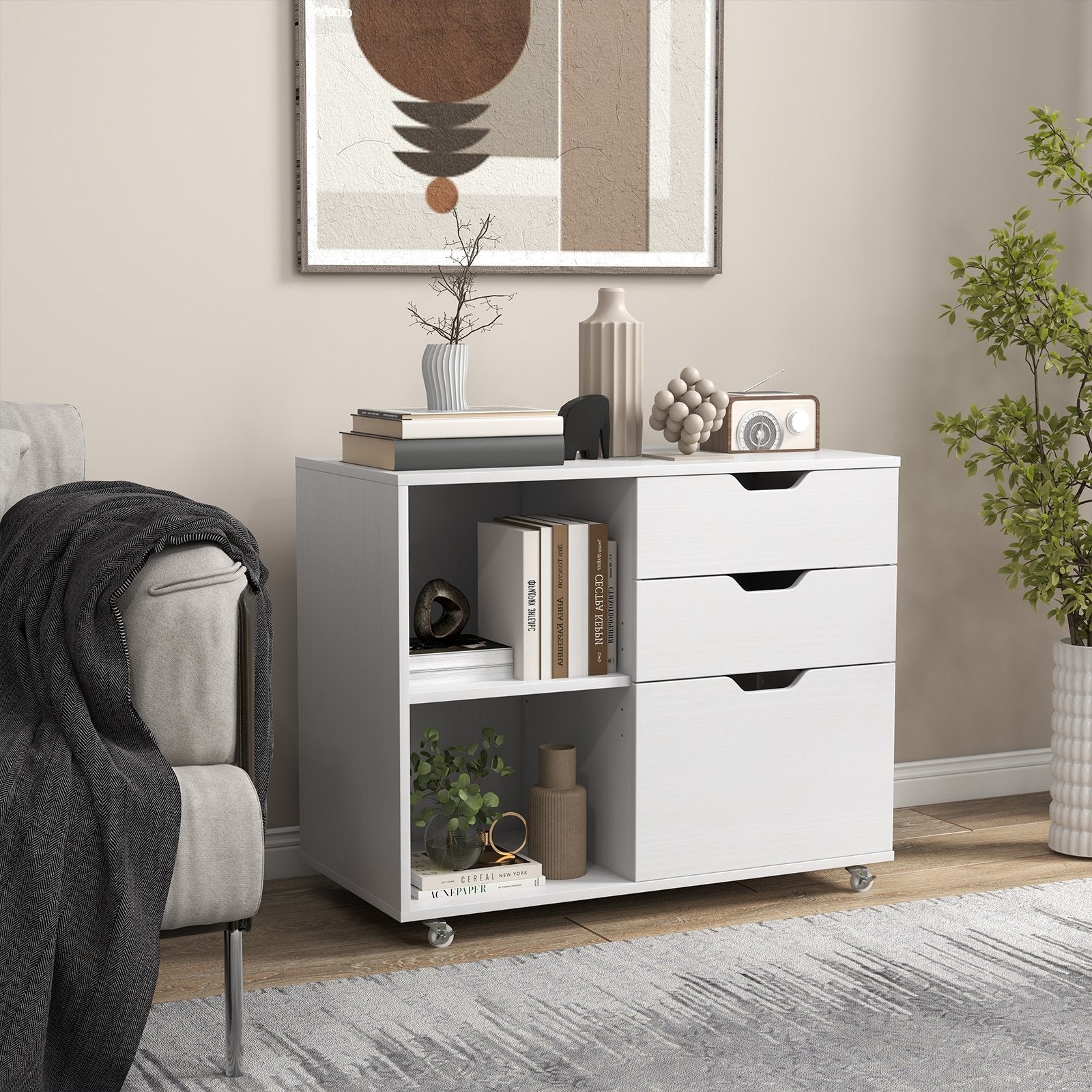 3-Drawer File Cabinet with Adjustable Shelf and Wheels for Letter, White File Cabinets   at Gallery Canada