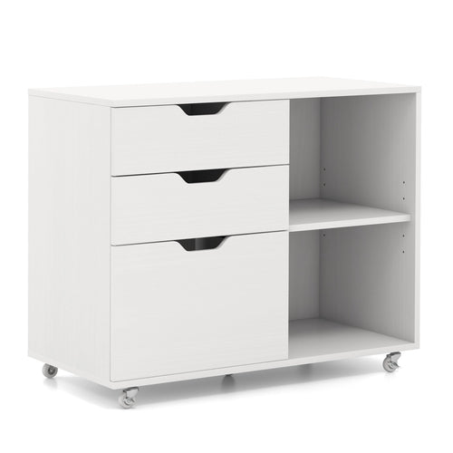 3-Drawer File Cabinet with Adjustable Shelf and Wheels for Letter, White