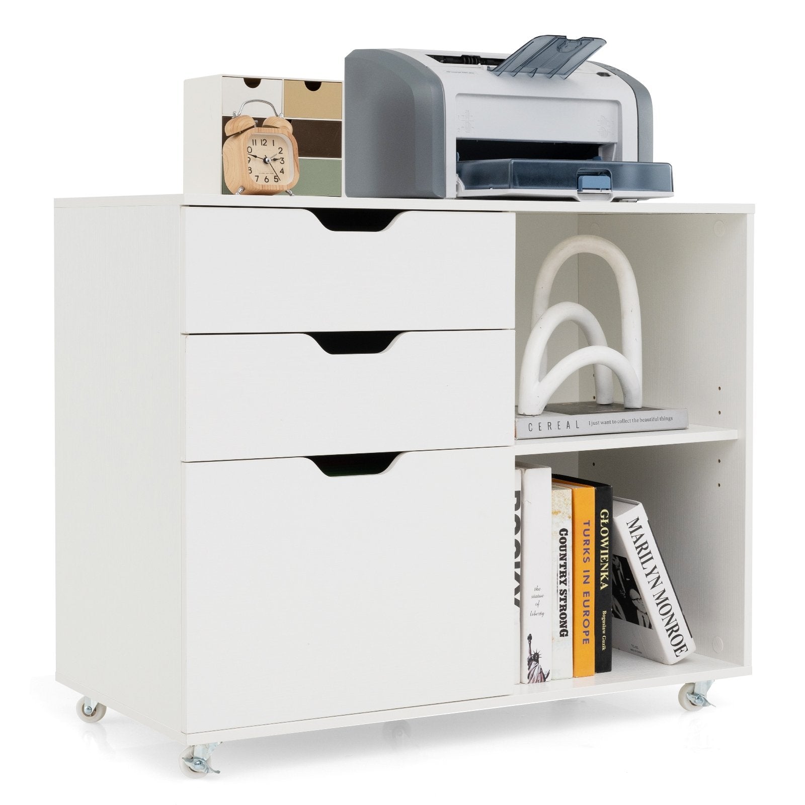 3-Drawer File Cabinet with Adjustable Shelf and Wheels for Letter, White File Cabinets   at Gallery Canada