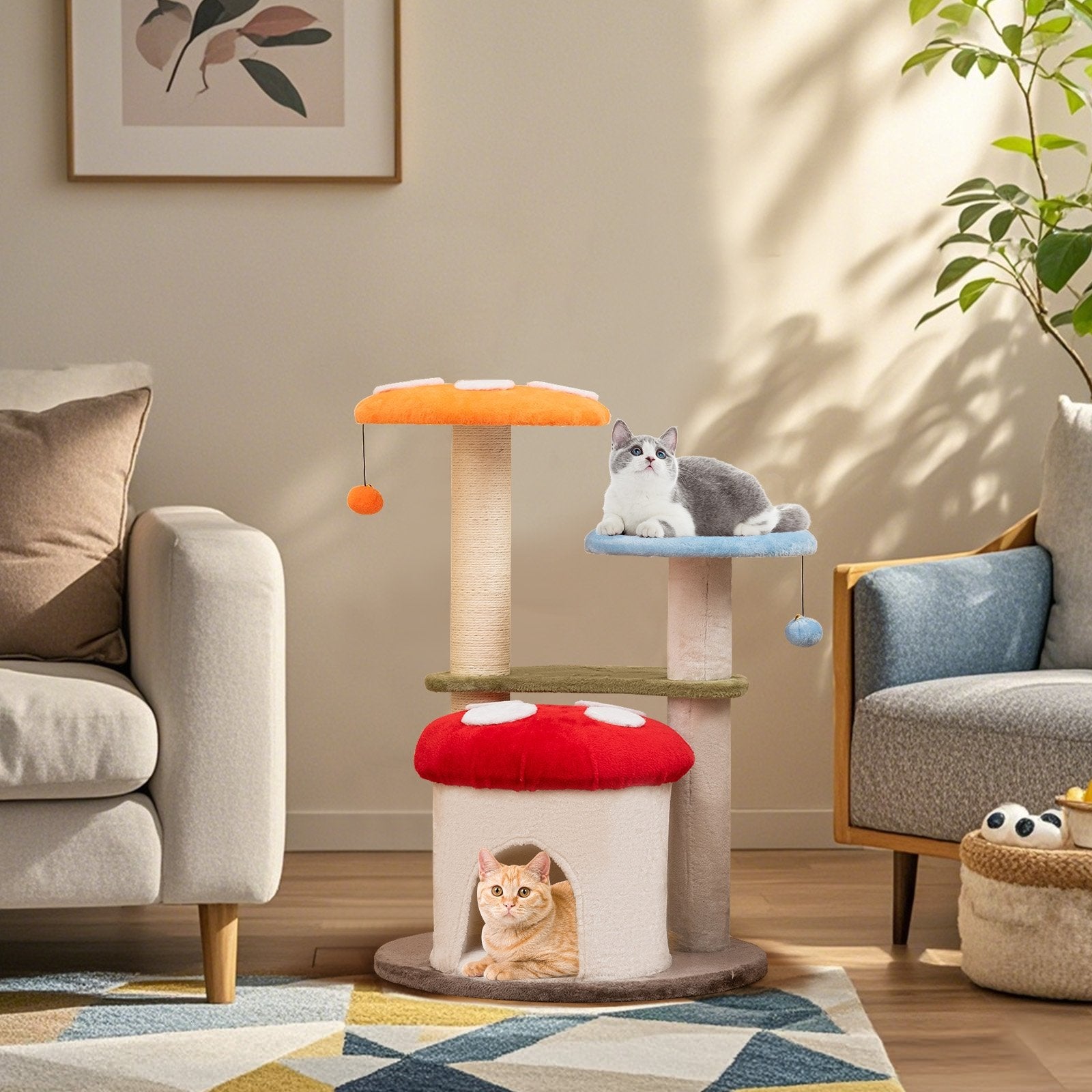 35 Inch Tall Cat Tower with Sisal Scratching Posts Cat Condo and Padded Platforms, Multicolor Cat Trees Condos & Scratchers at Gallery Canada