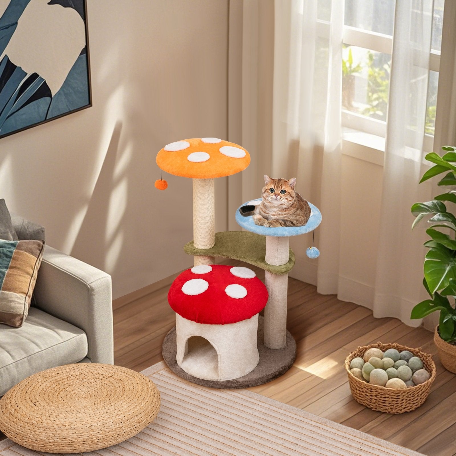 35 Inch Tall Cat Tower with Sisal Scratching Posts Cat Condo and Padded Platforms, Multicolor Cat Trees Condos & Scratchers at Gallery Canada