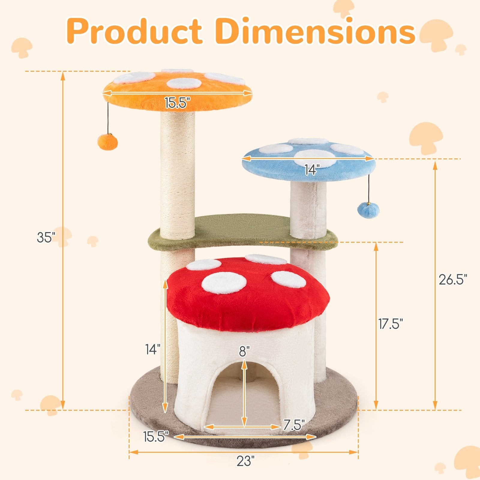 35 Inch Tall Cat Tower with Sisal Scratching Posts Cat Condo and Padded Platforms, Multicolor Cat Trees Condos & Scratchers at Gallery Canada