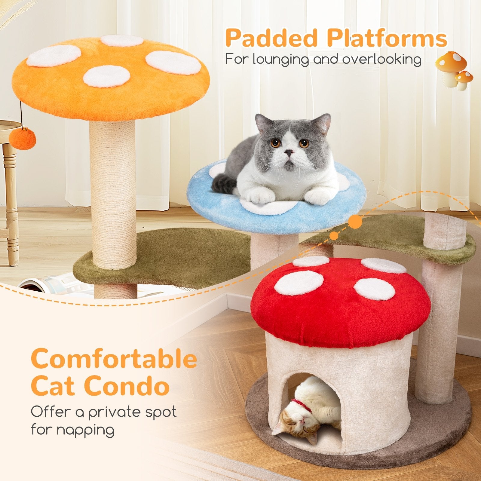 35 Inch Tall Cat Tower with Sisal Scratching Posts Cat Condo and Padded Platforms, Multicolor Cat Trees Condos & Scratchers at Gallery Canada