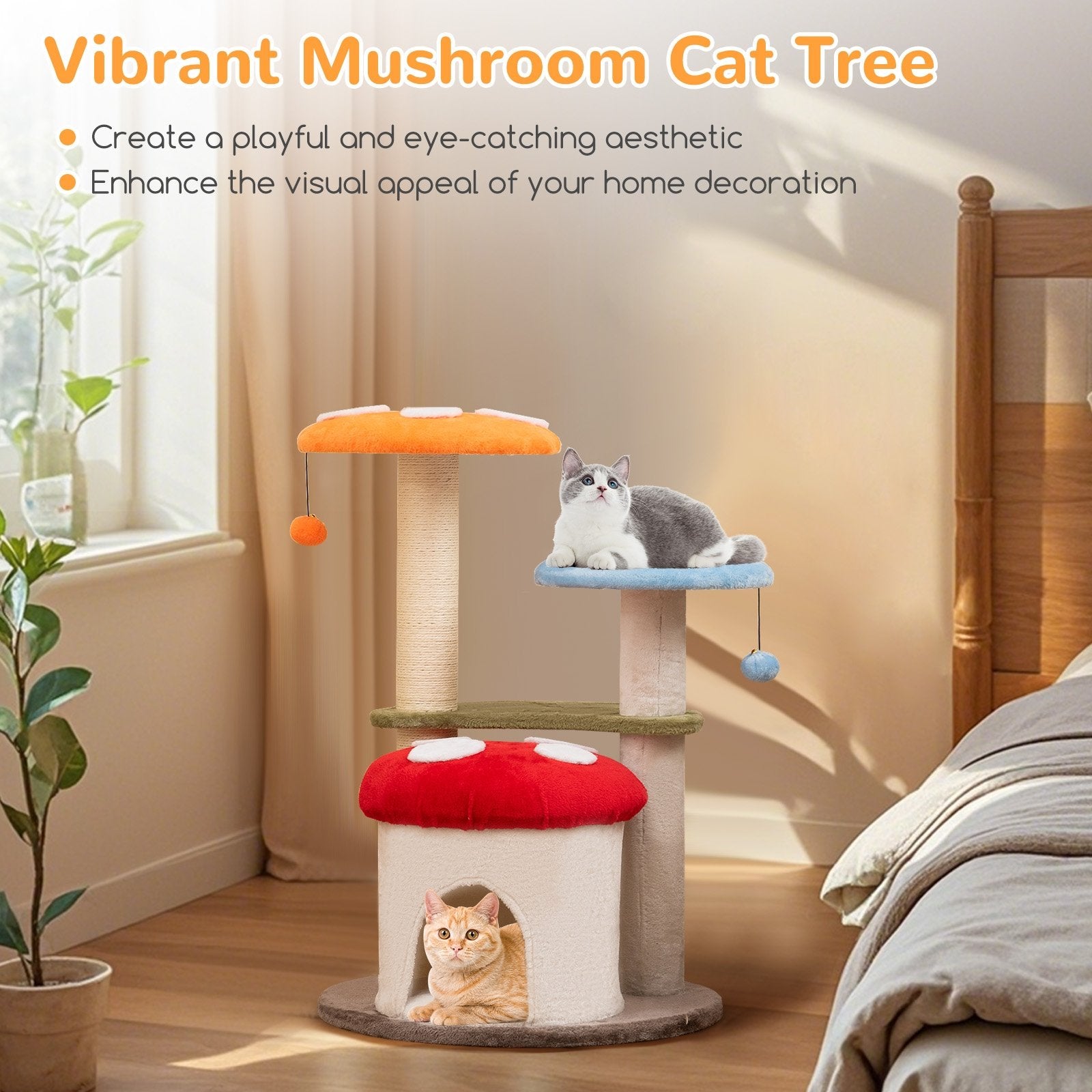 35 Inch Tall Cat Tower with Sisal Scratching Posts Cat Condo and Padded Platforms, Multicolor Cat Trees Condos & Scratchers at Gallery Canada