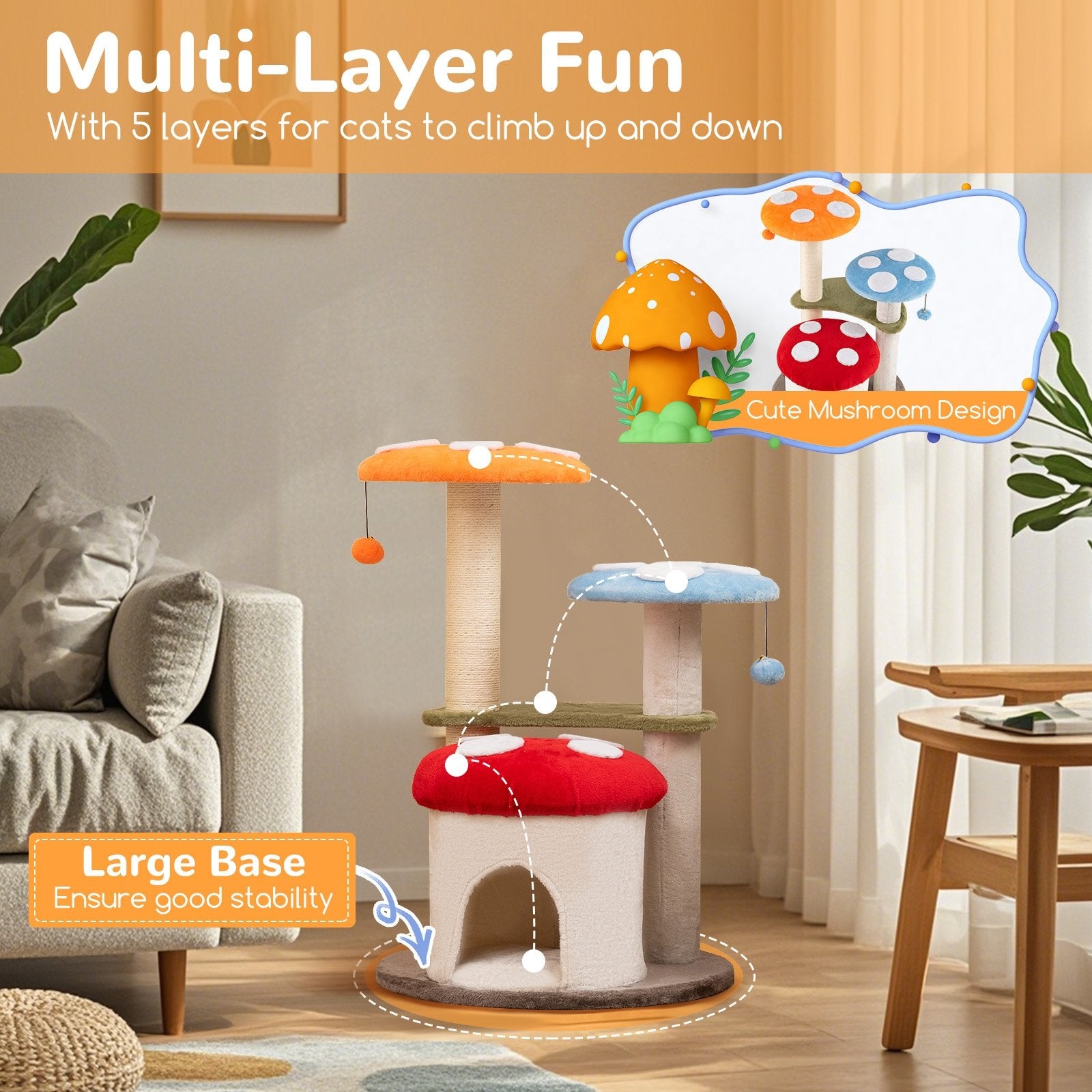 35 Inch Tall Cat Tower with Sisal Scratching Posts Cat Condo and Padded Platforms, Multicolor Cat Trees Condos & Scratchers at Gallery Canada