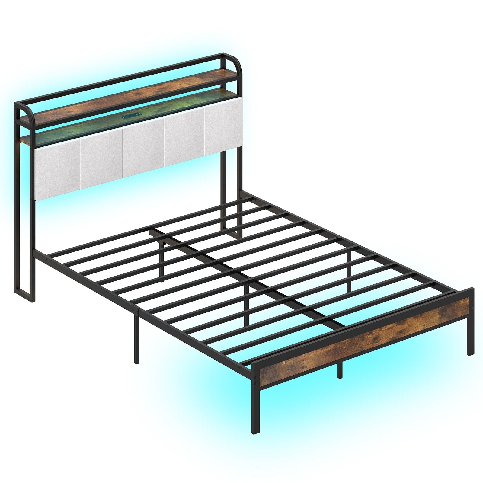 Twin/Full/Queen/King Size Bed Frame with LED Light and Charging Station-Queen Size, Gray Simple Bed Frame Gray at Gallery Canada
