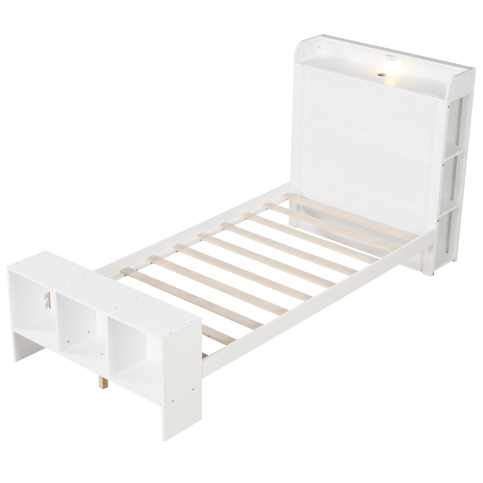 Twin Size Bed Frame with 2 USB Ports with Storage Headboard and Lights-Twin Size, White Simple Bed Frame White - Twin at Gallery Canada