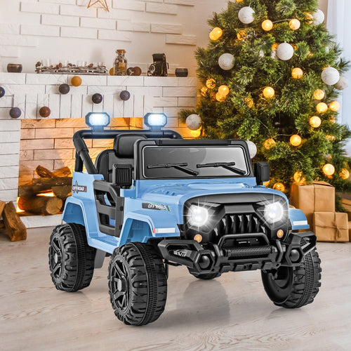 12V Kids Ride on Truck Car with Remote Control Threaded Wheels and 3 Speeds, Navy