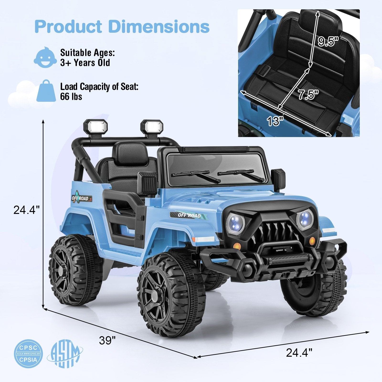 12V Kids Ride on Truck Car with Remote Control Threaded Wheels and 3 Speeds, Navy Powered Ride On Toys at Gallery Canada