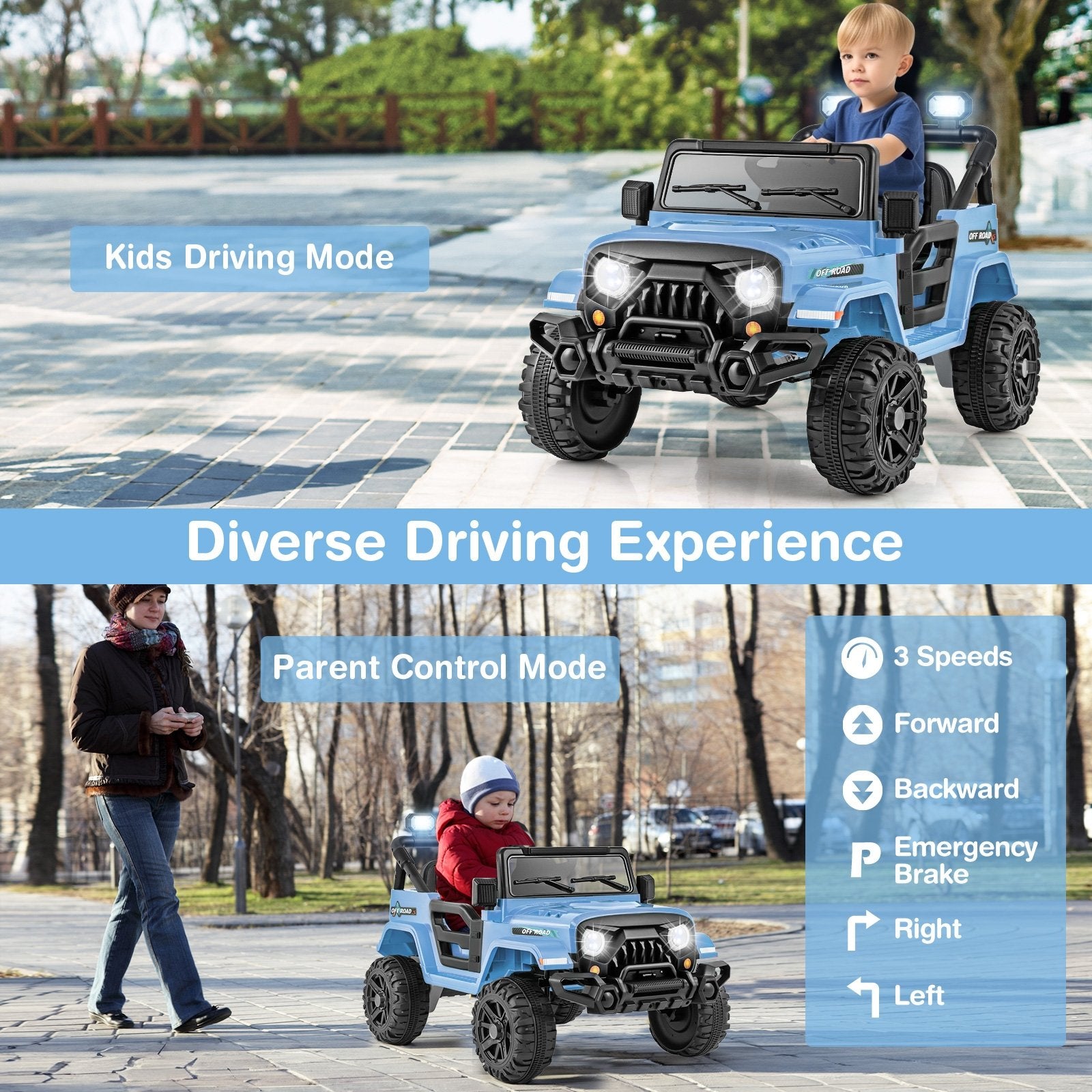 12V Kids Ride on Truck Car with Remote Control Threaded Wheels and 3 Speeds, Navy Powered Ride On Toys at Gallery Canada