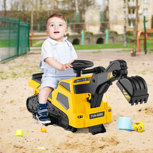 6V Ride on Tractor 3-in-1 Electric Excavator with Adjustable Arms and Music, Yellow Powered Ride On Toys Yellow at Gallery Canada