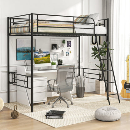 Twin Metal Loft Bed Frame with Ladder and Metal Slats Support, Black Beds & Bed Frames   at Gallery Canada