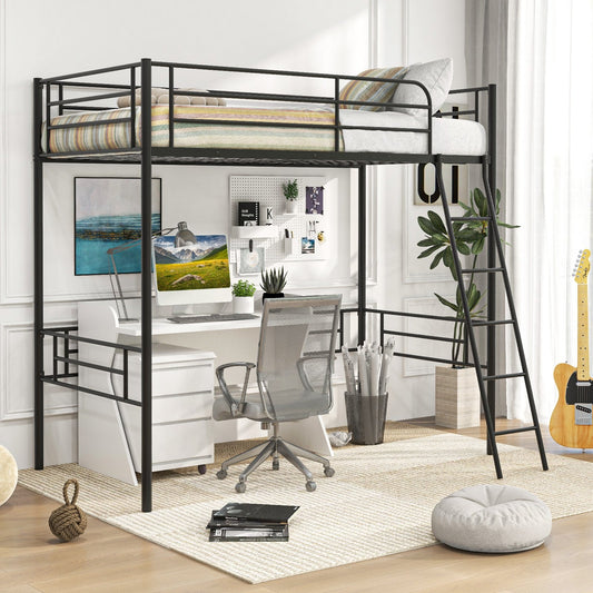 Twin Metal Loft Bed Frame with Ladder and Metal Slats Support, Black Beds & Bed Frames Black  at Gallery Canada