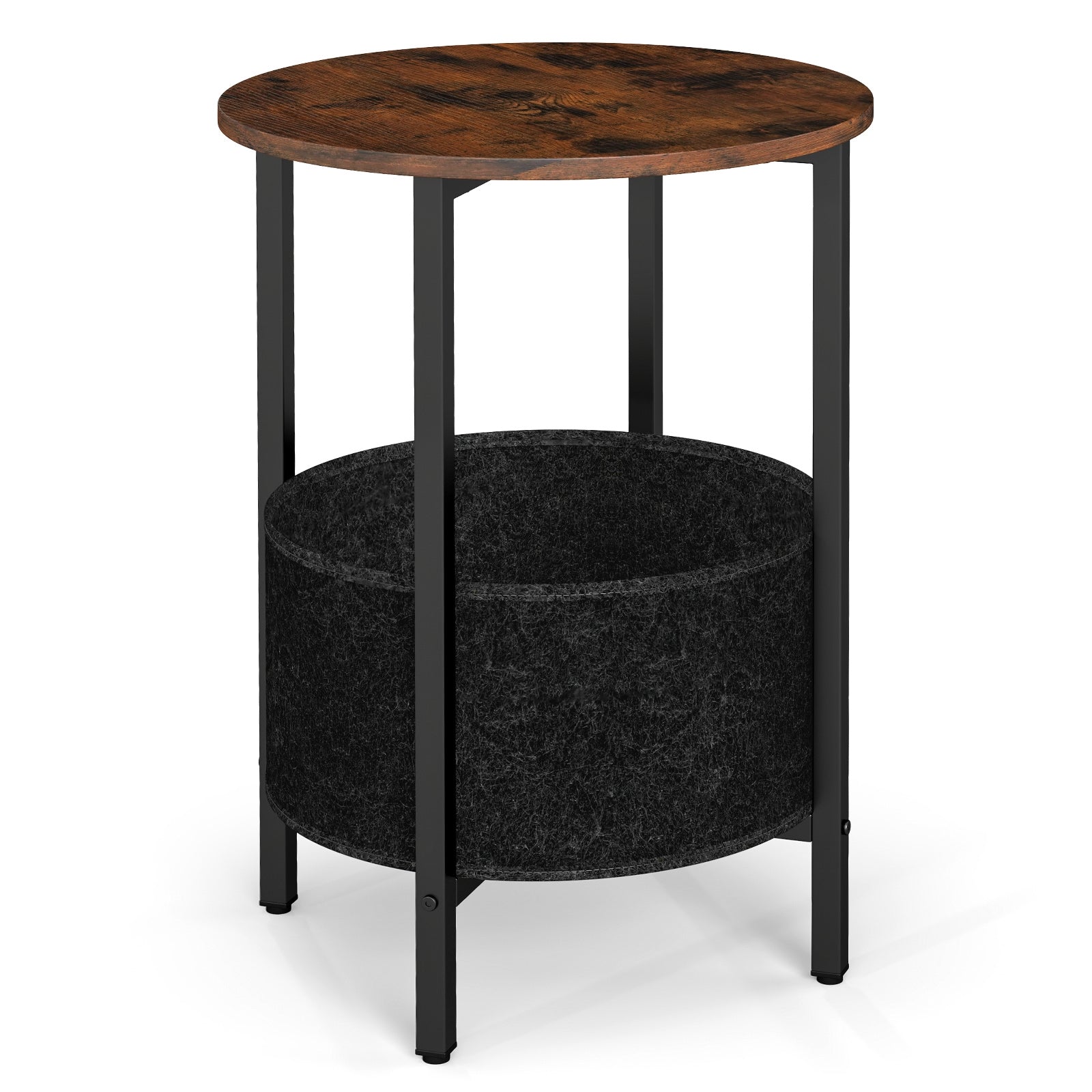 Round End Table 2-Tier Side Table with Removable Fabric Basket and Metal Frame, Rustic Brown End & Side Tables at Gallery Canada