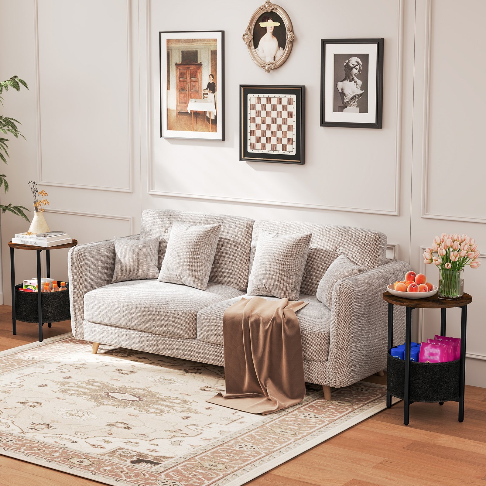 Round End Table 2-Tier Side Table with Removable Fabric Basket and Metal Frame, Rustic Brown End & Side Tables at Gallery Canada