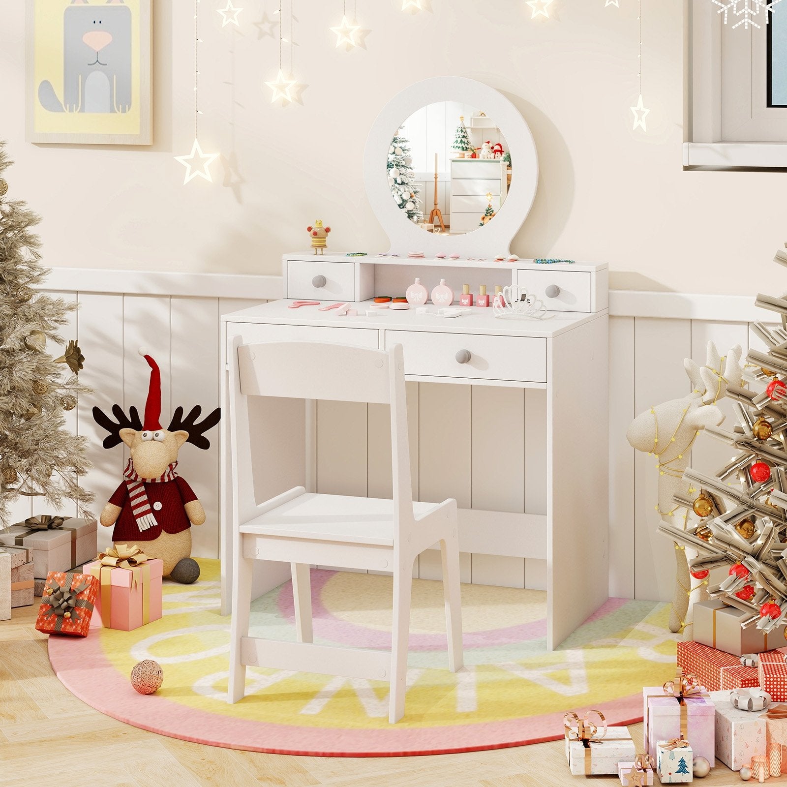 Kids Vanity Set with Mirror Princess Makeup Dressing Desk and Chair Set with Mirror, White Kids Vanities at Gallery Canada