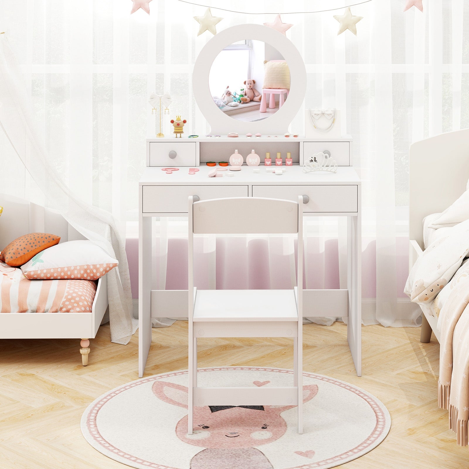 Kids Vanity Set with Mirror Princess Makeup Dressing Desk and Chair Set with Mirror, White Kids Vanities at Gallery Canada