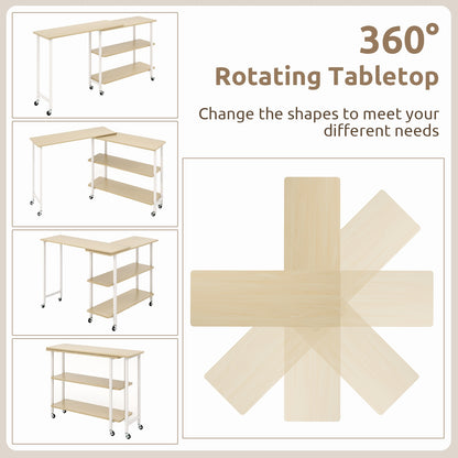 360° Rotating Sofa Side Table with 2-Tier Storage Shelves, Natural L-Shaped Desks   at Gallery Canada