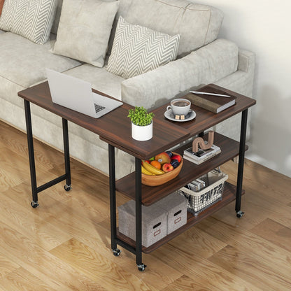 360° Rotating Sofa Side Table with 2-Tier Storage Shelves, Walnut L-Shaped Desks   at Gallery Canada