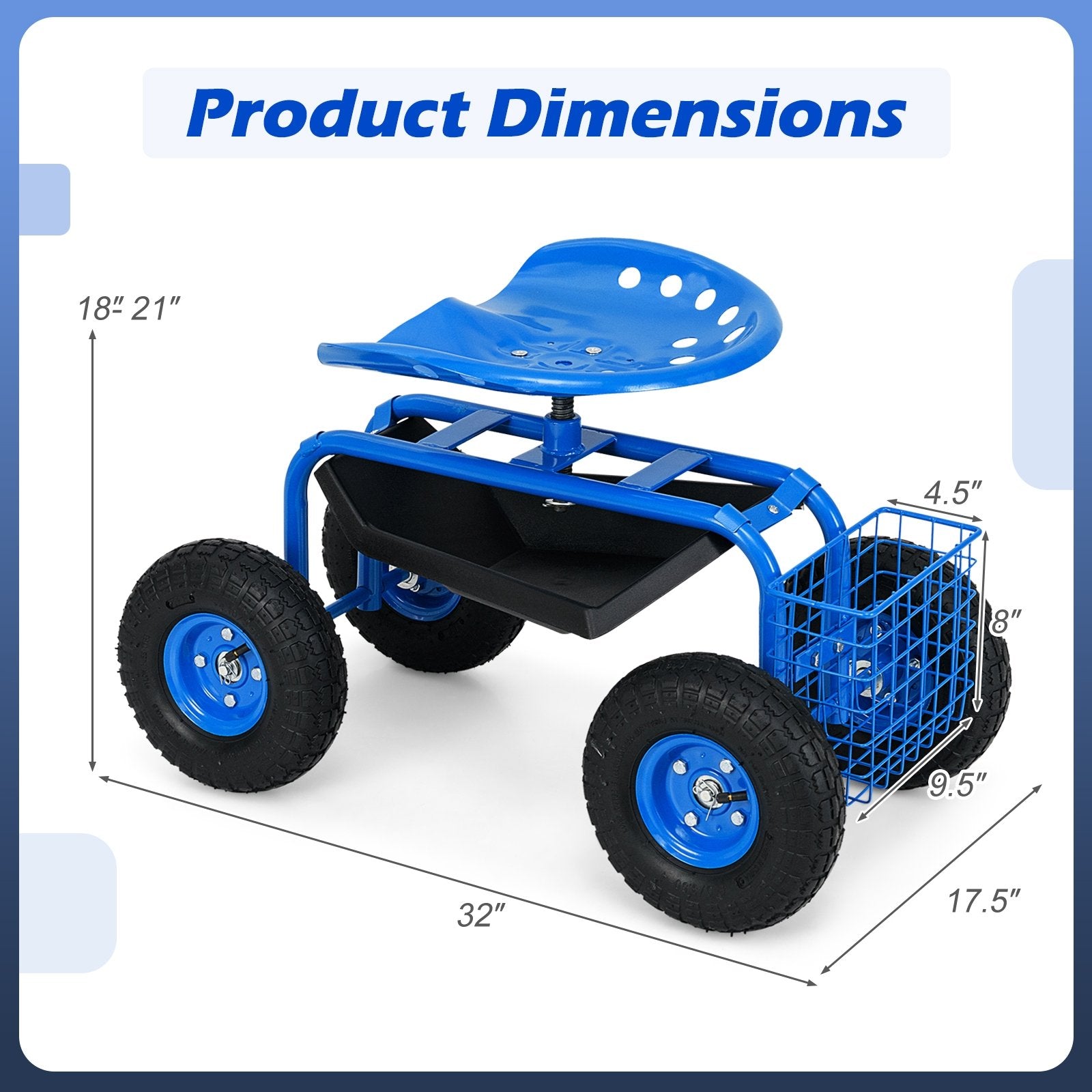 Garden Cart with Heavy Duty Tool Tray, Blue Garden Carts at Gallery Canada