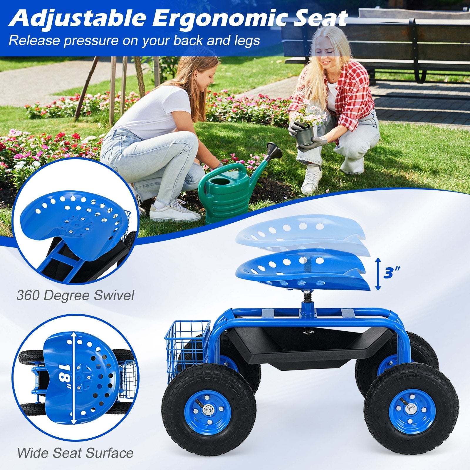 Garden Cart with Heavy Duty Tool Tray, Blue Garden Carts at Gallery Canada