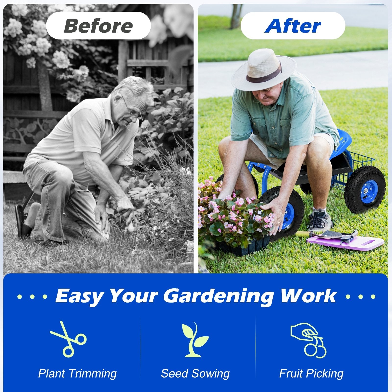 Garden Cart with Heavy Duty Tool Tray, Blue Garden Carts at Gallery Canada