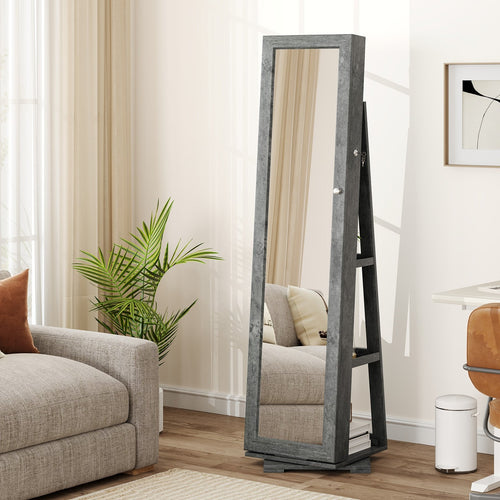 360° Rotatable 2-in-1 Lockable Jewelry Cabinet with Full-Length Mirror, Green