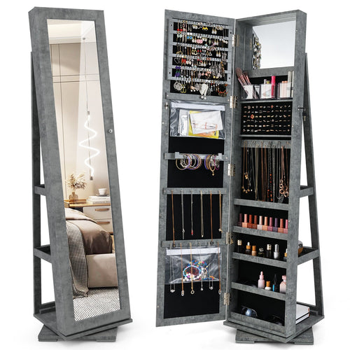 360° Rotatable 2-in-1 Lockable Jewelry Cabinet with Full-Length Mirror, Green