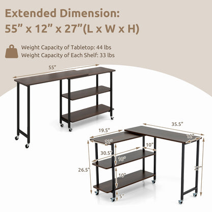 360° Rotating Sofa Side Table with 2-Tier Storage Shelves, Walnut L-Shaped Desks   at Gallery Canada