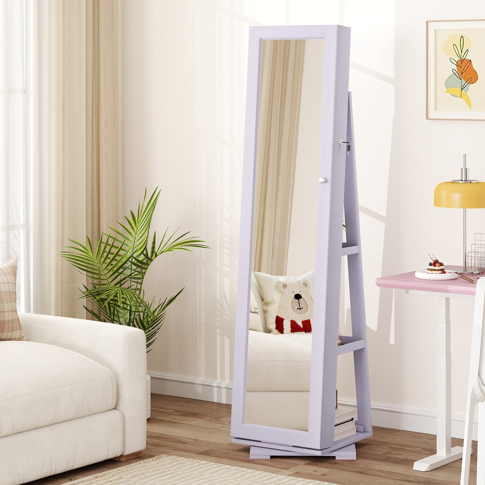 360° Rotatable 2-in-1 Lockable Jewelry Cabinet with Full-Length Mirror, Purple Jewelry Armoires at Gallery Canada