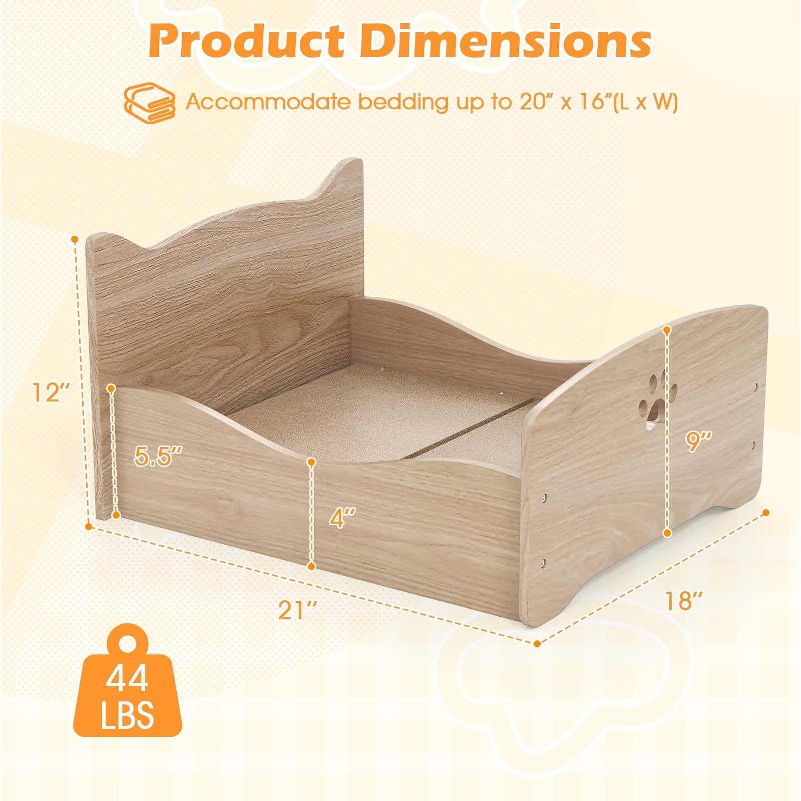 Elevated Pet Bed Frame with Rails and Cute Headboards, Walnut Cat Houses at Gallery Canada