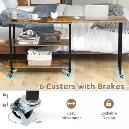 360° Rotating Sofa Side Table with 2-Tier Storage Shelves, Brown L-Shaped Desks   at Gallery Canada