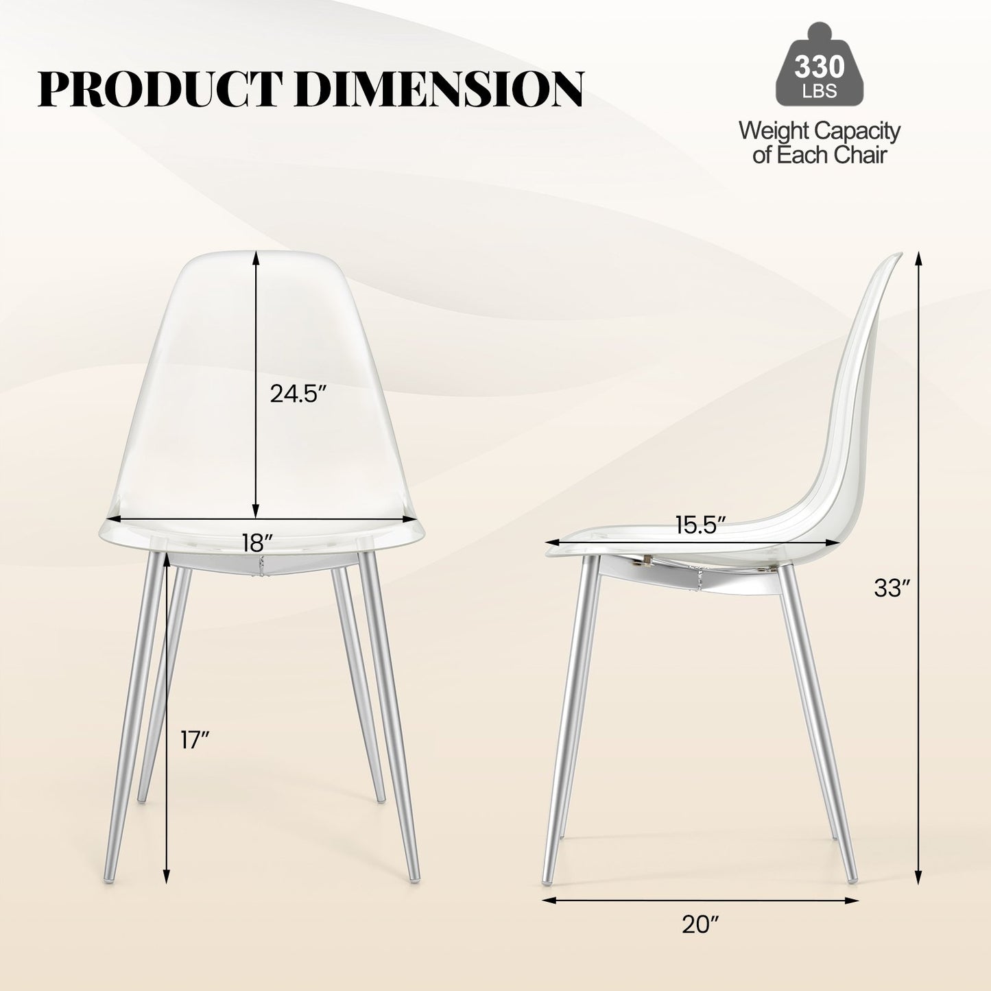 Set of 4 Dining Chairs Modern Plastic Shell Side Chair with Clear Seat and Wood Legs, Silver Dining Chairs   at Gallery Canada