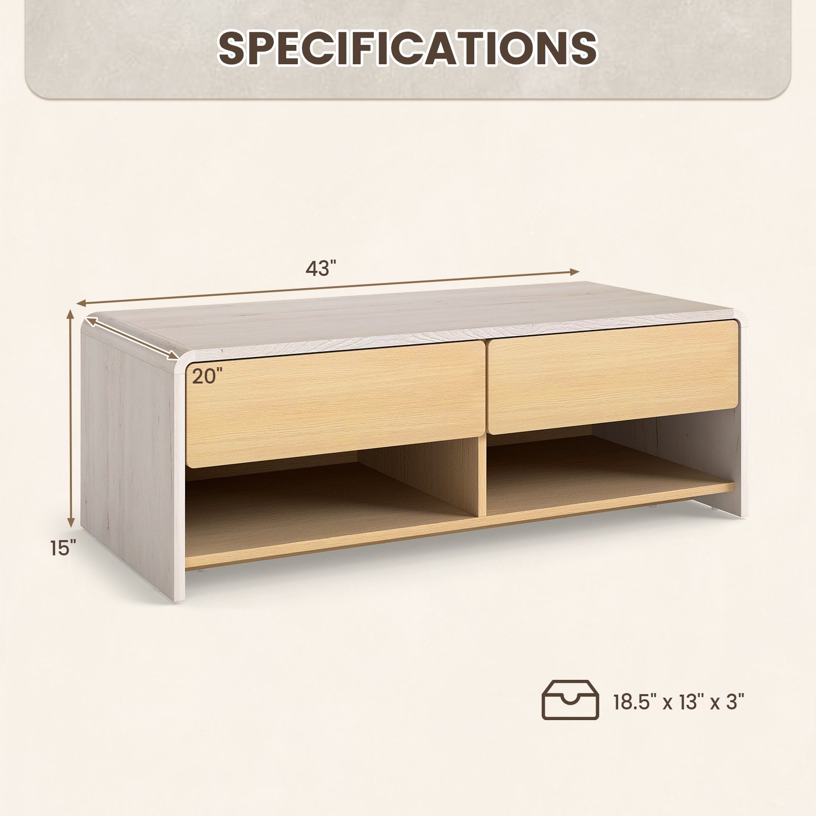 Home Coffee Table with 2 Drawers and 2 Storage Shelf-White & Natural, Natural & White Coffee Tables at Gallery Canada
