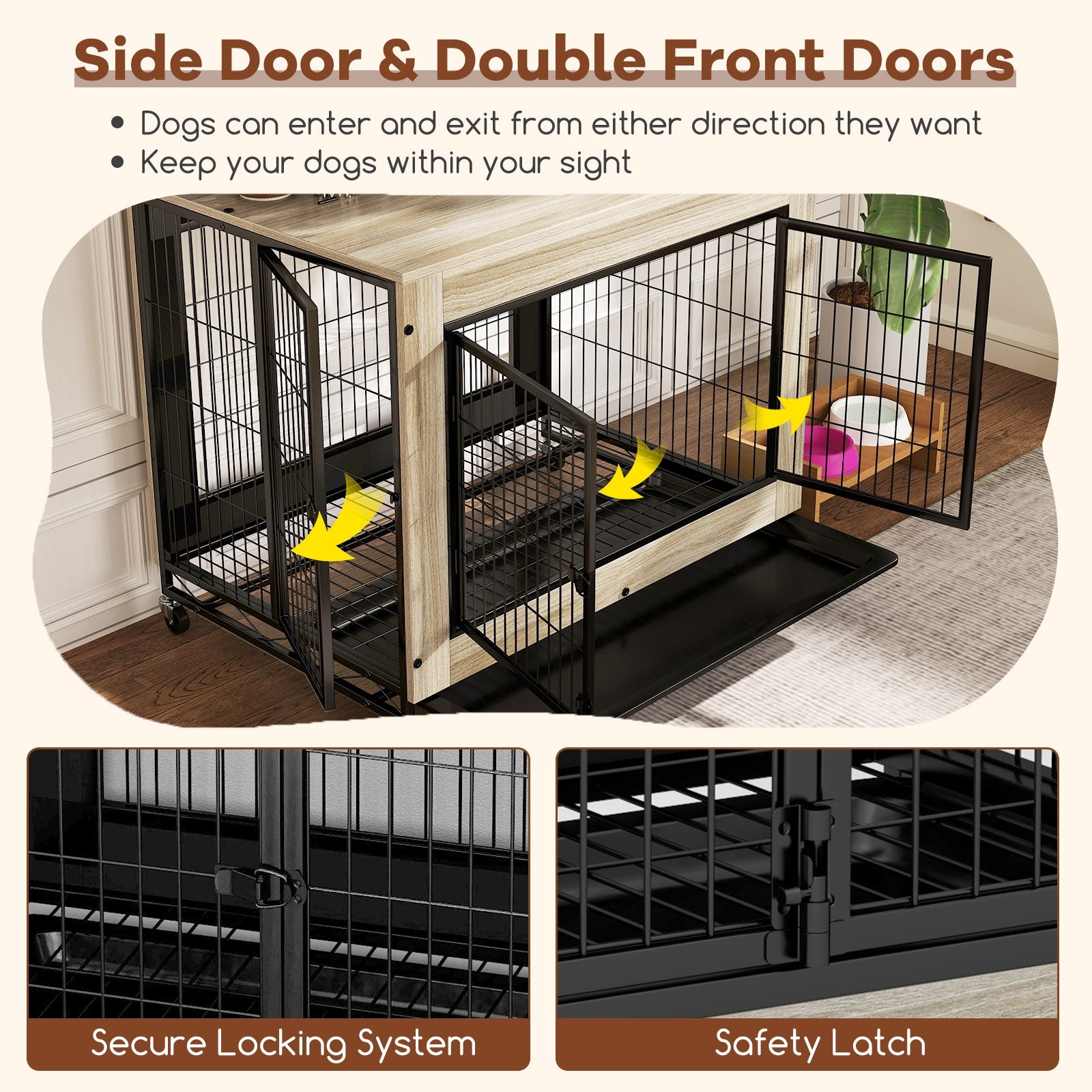 Industrial Dog Kennel with Flip-up Top 3 Lockable Doors and Removable Tray, Gray Dog Kennels at Gallery Canada