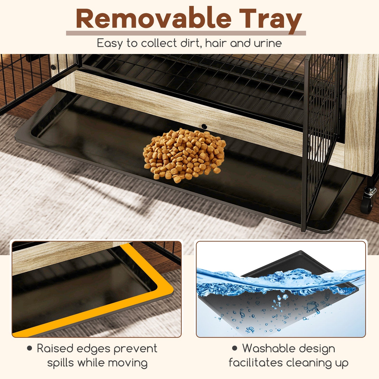Industrial Dog Kennel with Flip-up Top 3 Lockable Doors and Removable Tray, Gray Dog Kennels at Gallery Canada