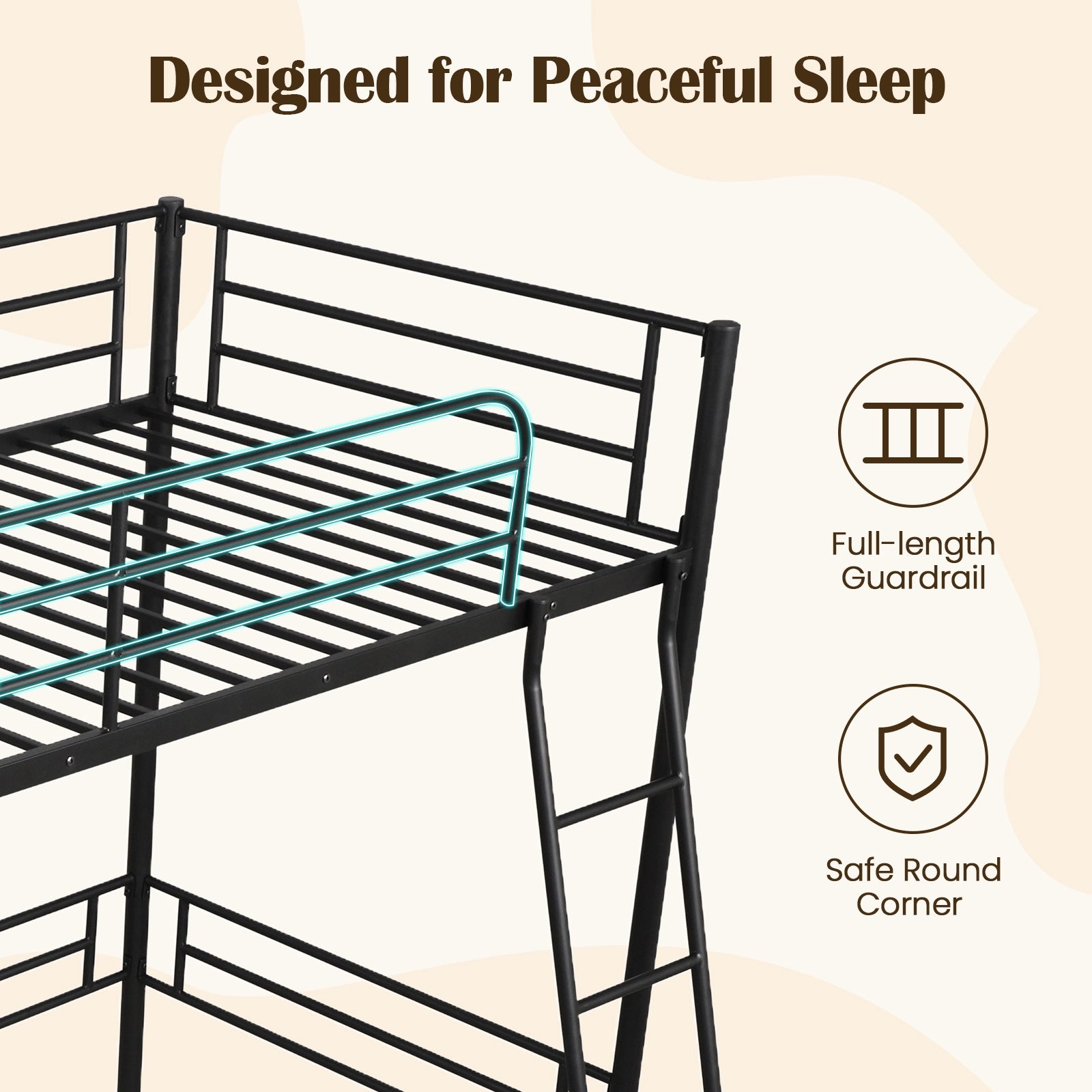 Twin Metal Loft Bed Frame with Ladder and Metal Slats Support, Black Beds & Bed Frames   at Gallery Canada