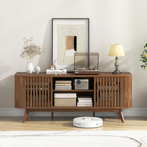 2-Door TV Stand for TVs up to 60 Inches with Adjustable Shelves, Walnut