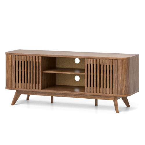 2-Door TV Stand for TVs up to 60 Inches with Adjustable Shelves, Walnut