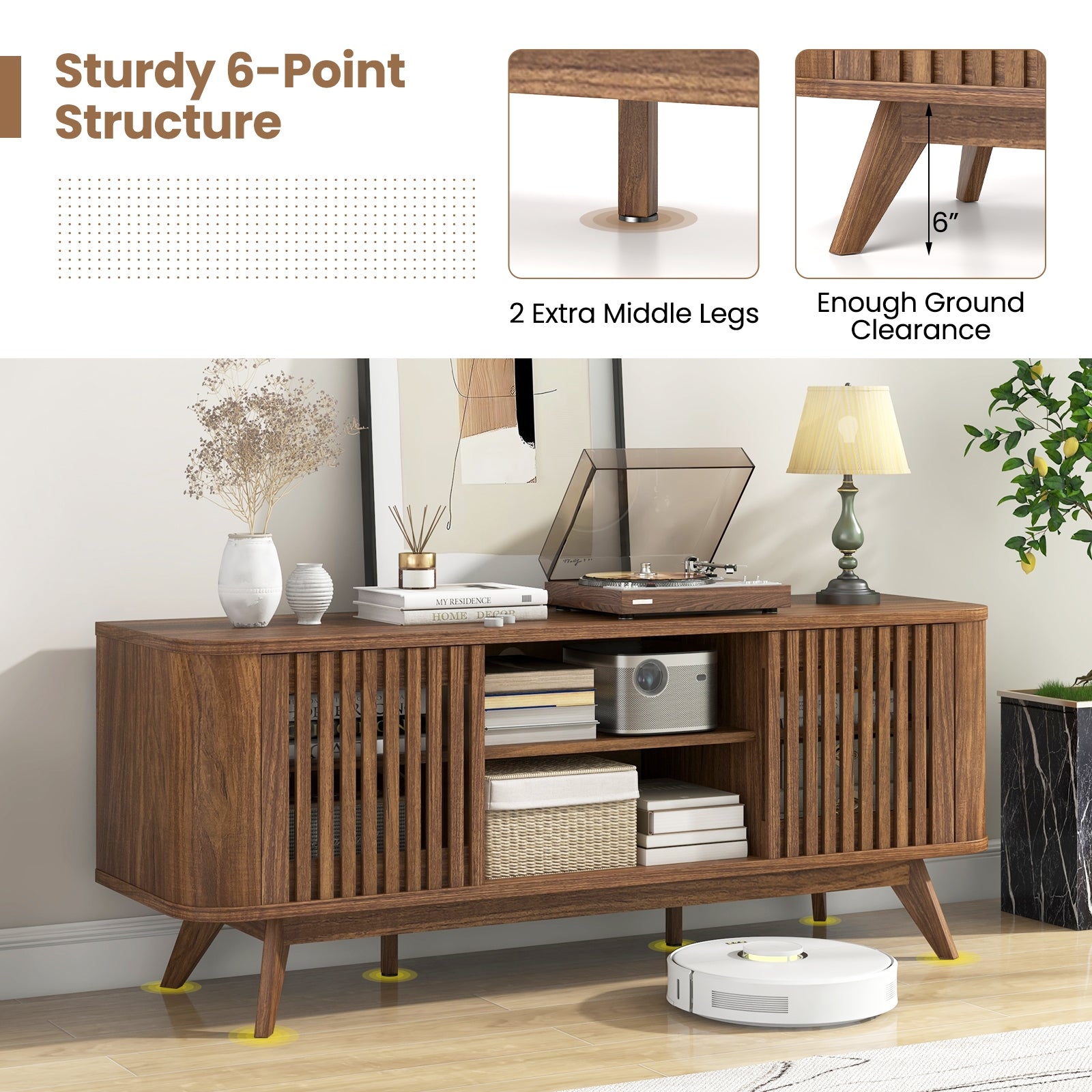 2-Door TV Stand for TVs up to 60 Inches with Adjustable Shelves, Walnut Entertainment Centers & TV Stands at Gallery Canada