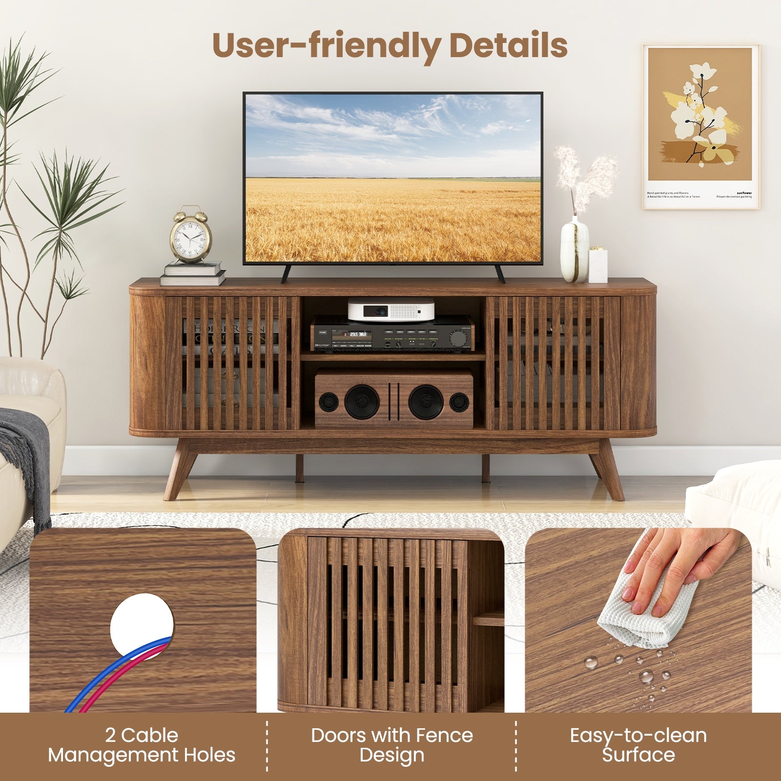 2-Door TV Stand for TVs up to 60 Inches with Adjustable Shelves, Walnut Entertainment Centers & TV Stands at Gallery Canada