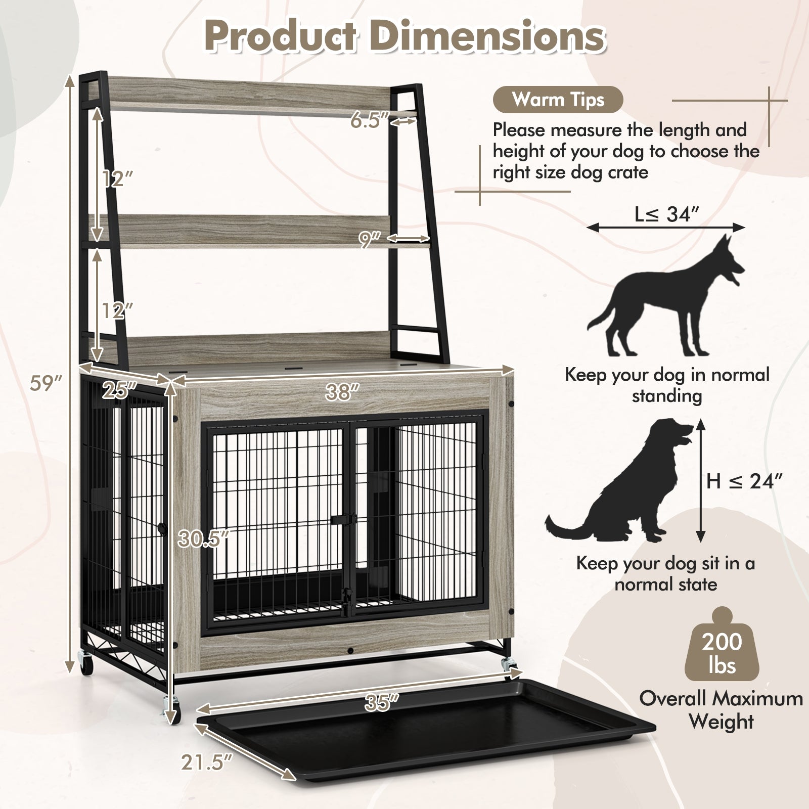 Industrial Dog Kennel Dog Crate Furniture with Storage Shelves, Gray Dog Kennels at Gallery Canada