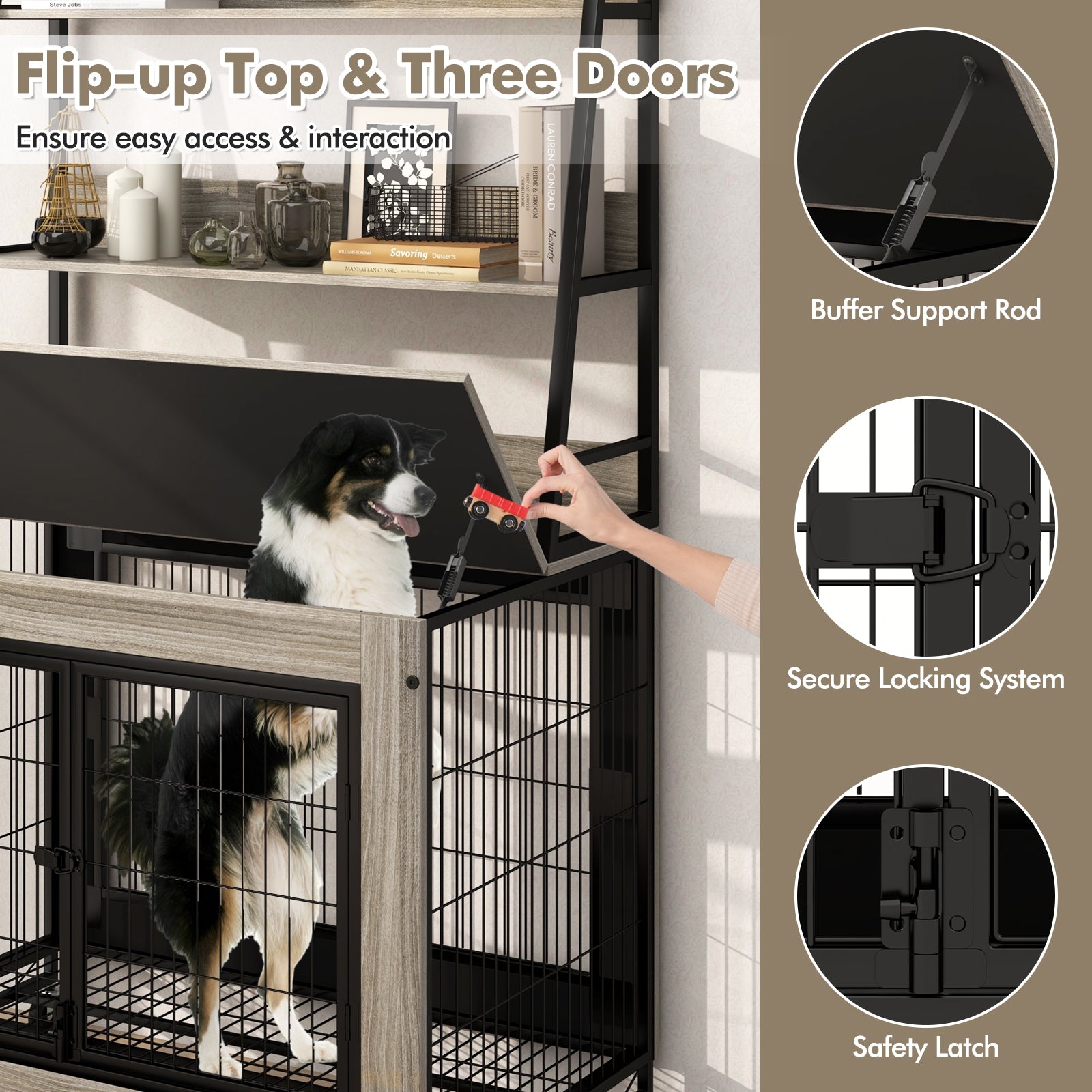 Industrial Dog Kennel Dog Crate Furniture with Storage Shelves, Gray Dog Kennels at Gallery Canada