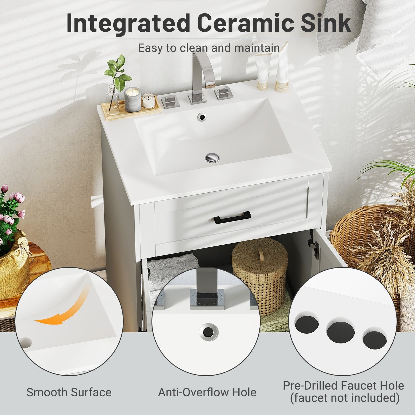 Bathroom Vanity Unit with Basin and 2 Doors, Gray Floor Cabinets at Gallery Canada