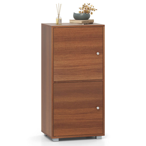 2-Tier Modern Style Nightstand with Drawer and Open Shelf, Walnut