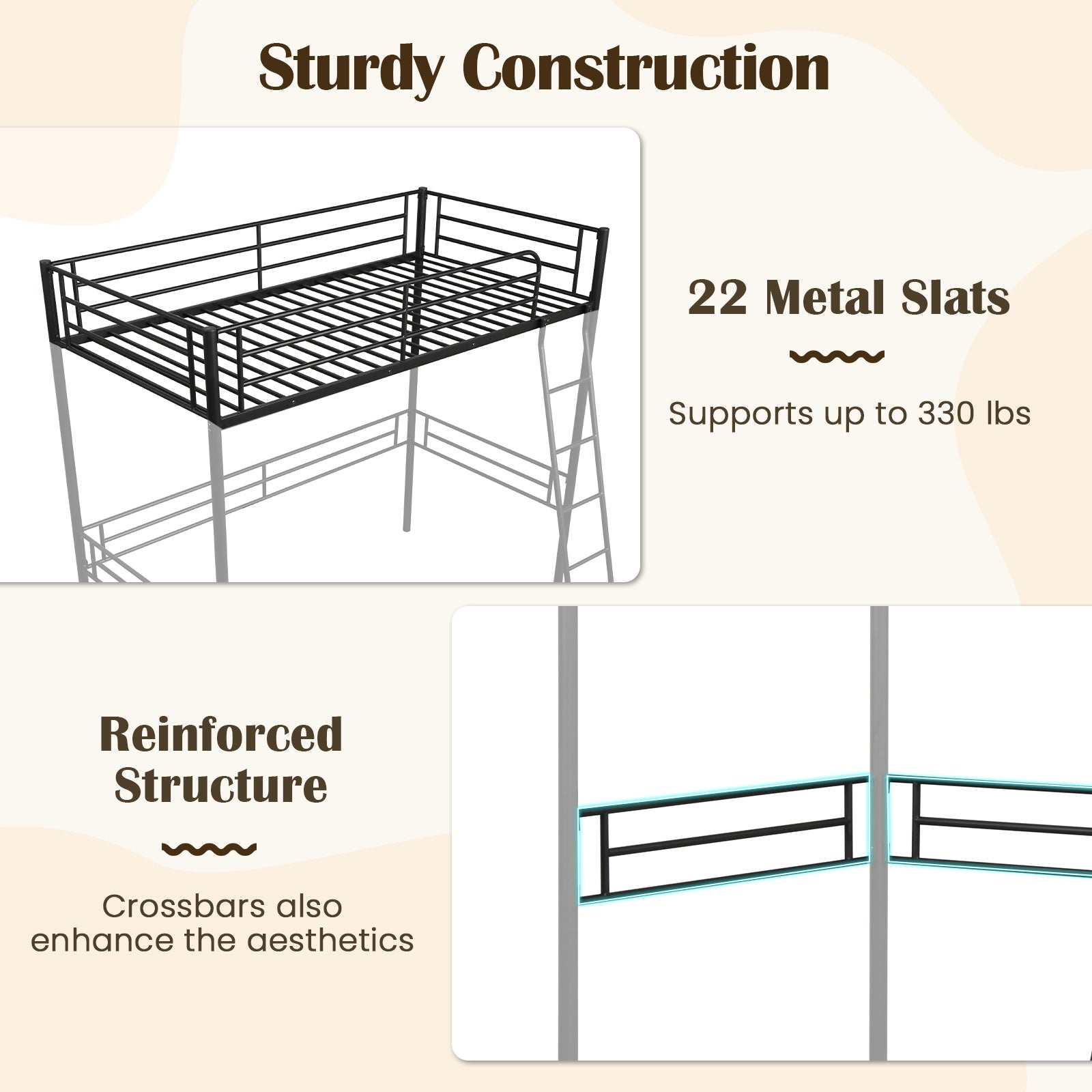 Twin Metal Loft Bed Frame with Ladder and Metal Slats Support, Black Beds & Bed Frames   at Gallery Canada