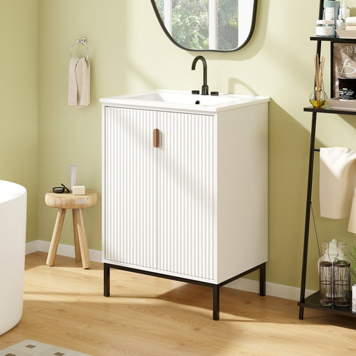 24 Inch Bathroom Vanity with Sink Combo and Adjustable Shelf, White