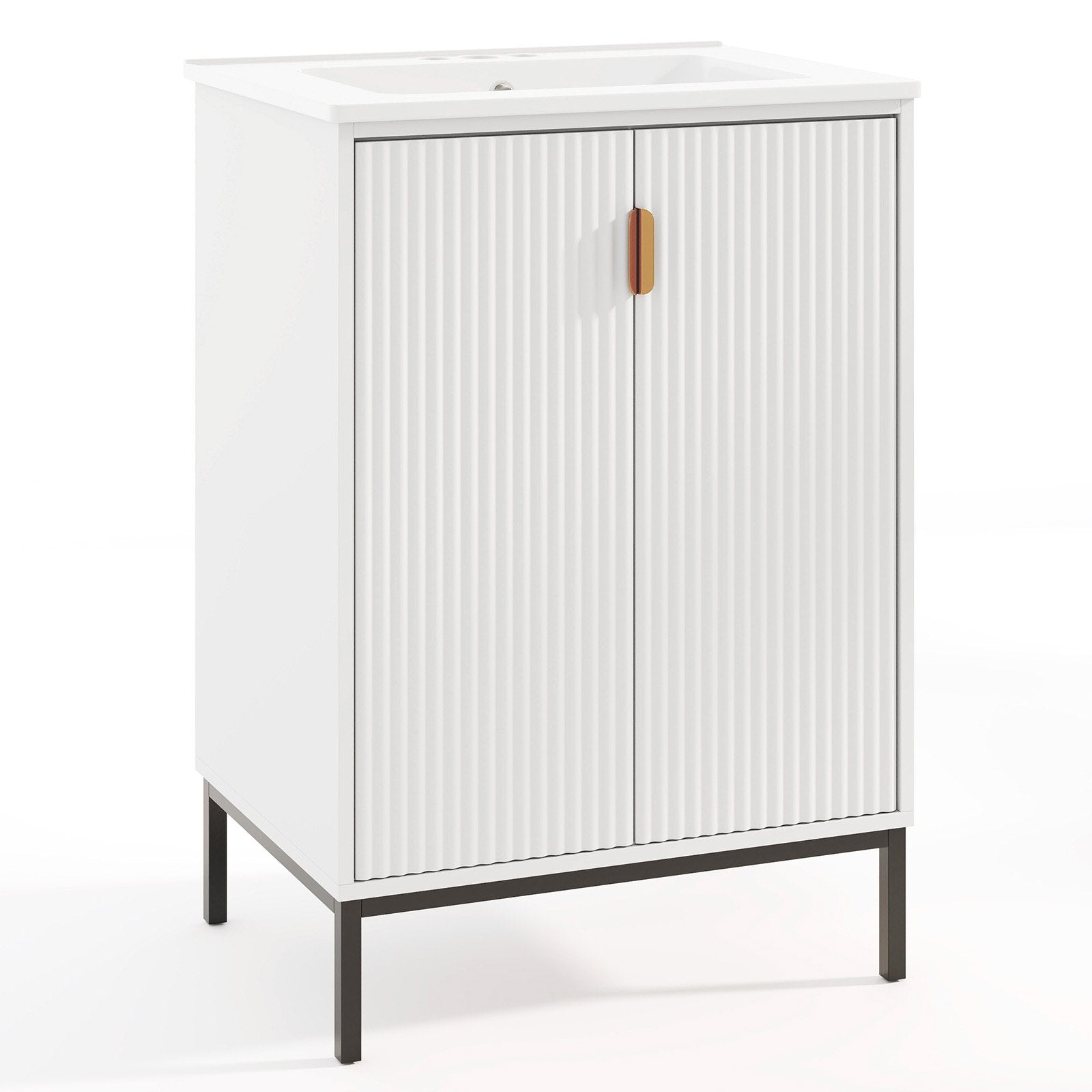 24 Inch Bathroom Vanity with Sink Combo and Adjustable Shelf, White Floor Cabinets White at Gallery Canada